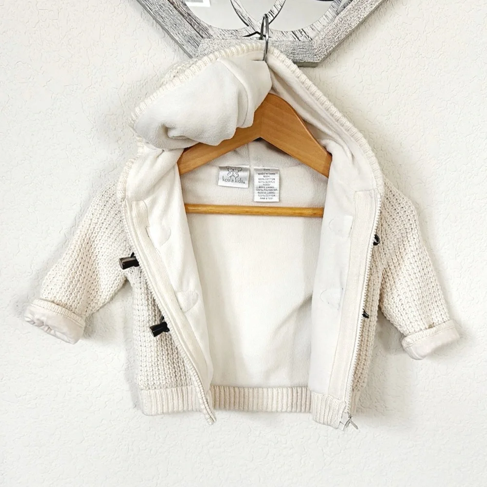 Koala Kids • Baby Cream Chunky Knit Hooded Toggle Cardigan Sweater